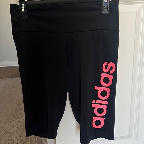 ADIDAS BLACK AND PINK BIKE SHORTS - Picture 1 of 3